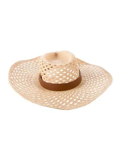 Pre-owned Valentino Garavani Straw Wide Brim Sun Hat In Neutrals