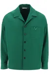 VALENTINO STRETCH COTTON CANVAS OVERSHIRT WITH V DETAIL FOR MEN IN GREEN