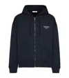 Valentino Cotton Sweatshirt With Hood Zip And Print In Blue