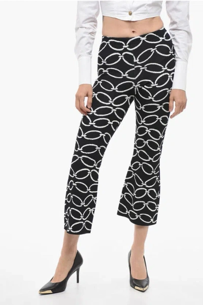 Valentino Stretch Fabric Cropped Fit Trousers With Chain Motif In Black