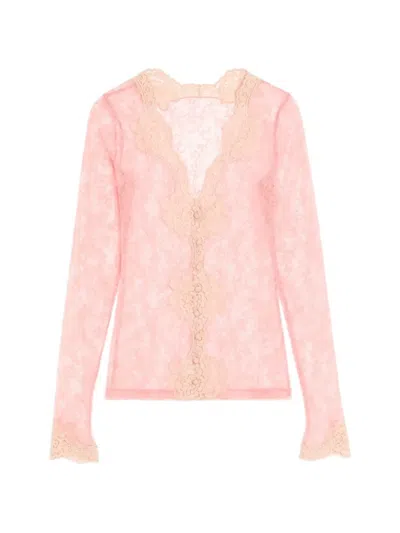 Valentino Stretch Lace Cardigan In Pink