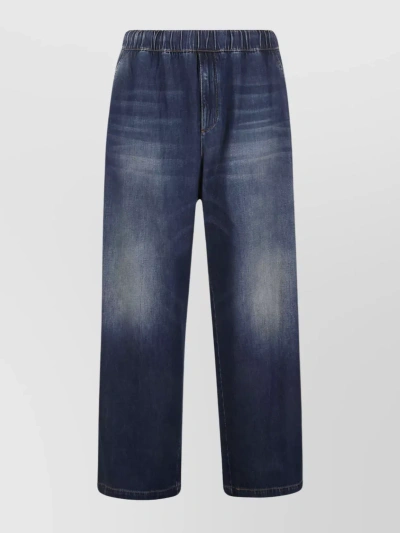 Valentino Stretch Waistband Wide Leg Trousers In Blue