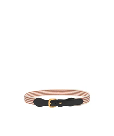 Valentino Garavani Stripe Pattern Jacquard Waist Belt In Nude