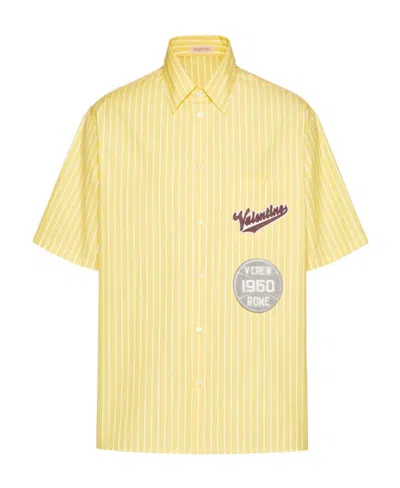 Valentino Stripe-print Cotton Shirt In Yellow