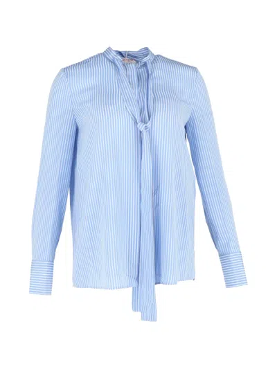 Pre-owned Valentino Stripe Tie-neck Shirt In Blue