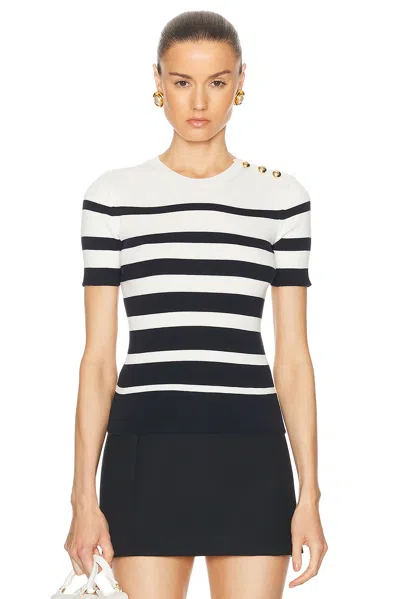 Valentino Striped Cotton Top In Navy Ivory