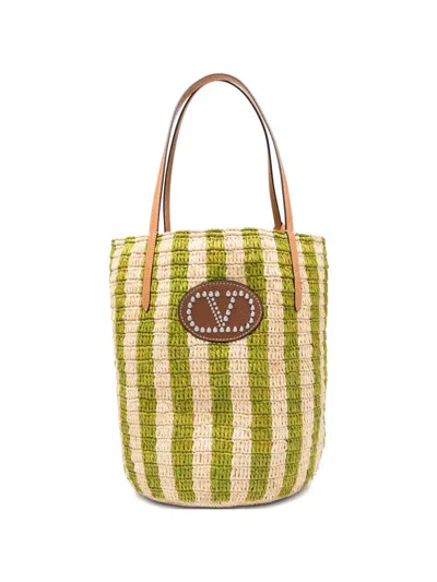 Valentino Garavani Striped Appliqué Tote Bag In Green