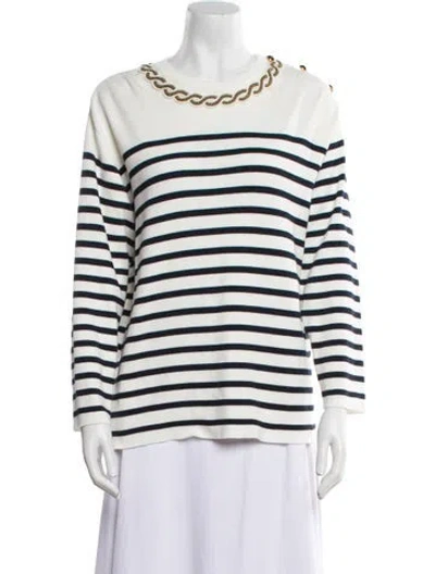 Pre-owned Valentino Striped Bateau Neckline Sweater In White