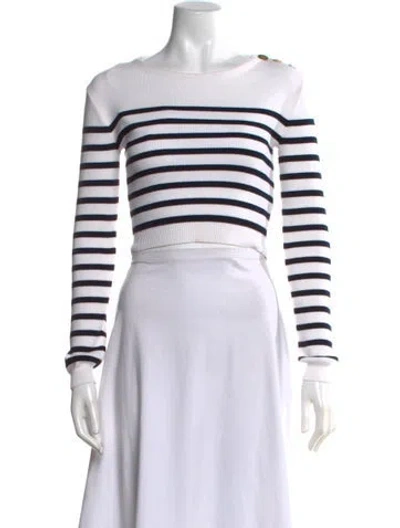Pre-owned Valentino Striped Bateau Neckline Sweater In White