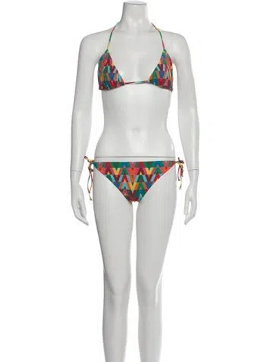 Pre-owned Valentino Striped Bikini In Red