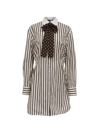 Pre-owned Valentino Striped Bow Shirt Dress In Neutrals
