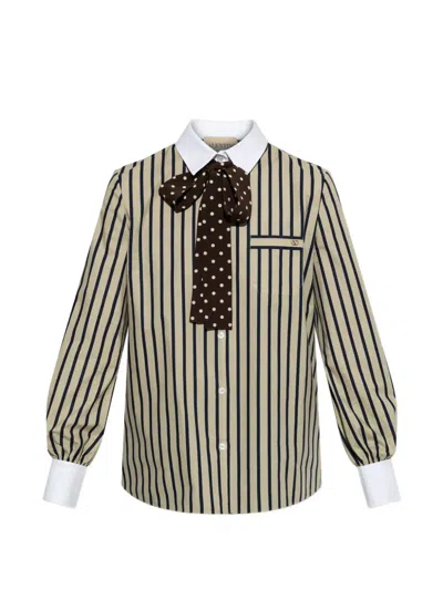 Valentino Striped Bow-detail Shirt In Green