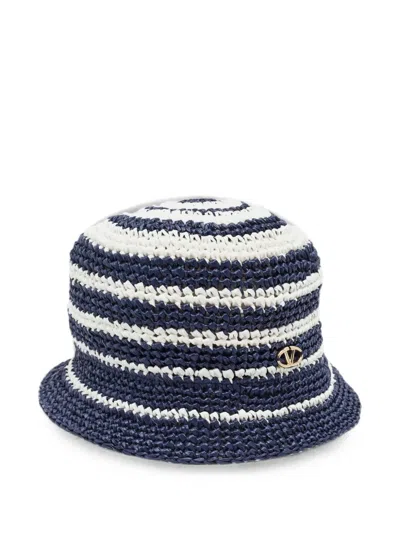 Pre-owned Valentino Garavani Striped Bucket Hat In Blue