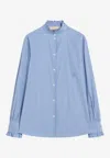 Valentino Classic Striped Cotton Top With Ruffled Collar In Blue
