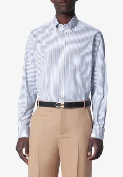Valentino Striped Buttoned Shirt In Blue