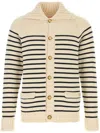 Valentino Striped Shawl Collar Cardigan Pockets In Neutrals