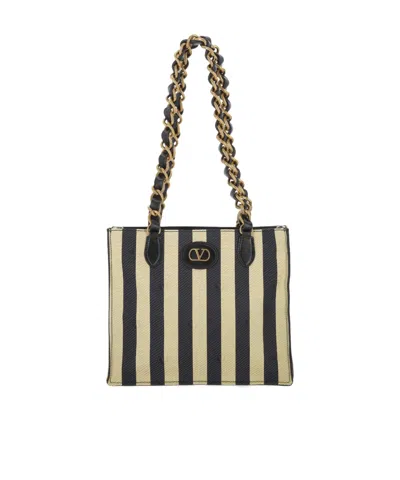 Valentino Garavani Valentino Striped Chain-handle Tote Bag In Brown