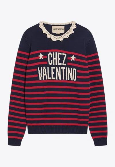 VALENTINO STRIPED CHEZ LOGO SWEATER
