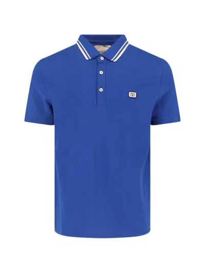 Valentino Garavani Cotton Pique Polo Shirt With Vlogo Patch Clothing In Blue