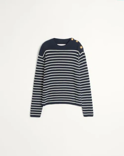 VALENTINO VALENTINO STRIPED COTTON CREWNECK JUMPER WITH BUTTONS ON THE SHOULDER