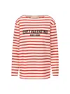 Valentino Striped Cotton Jersey Long Sleeve T-shirt Ivory And Red In Red