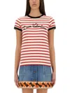 Valentino Women Ivory Striped Jersey Embroidered T-shirt