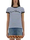 Valentino Womens Striped Embroidered Cotton-jersey T-shirt Avorio Blu In Multicolour