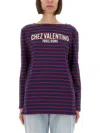 Valentino Garavani Striped Cotton Jersey T-shirt In Blue