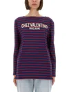 Valentino Striped Cotton Jersey T-shirt In Purple