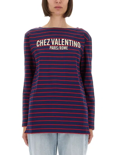 Valentino Striped Cotton Jersey T-shirt In Purple