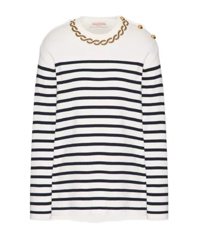 VALENTINO VALENTINO EMBELLISHED STRIPED CREWNECK JUMPER