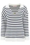VALENTINO STRIPED COTTON KNIT SWEATER WITH V GOLD DETAILING