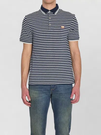 Valentino Garavani Signature Vlogo Patch Front Placket T-shirt In Size M In Blue