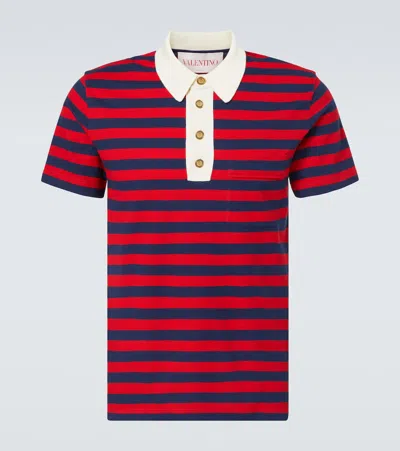 Valentino Garavani Striped Polo Shirt In Red