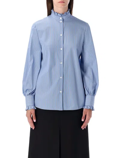 Valentino Light Blue Striped Shirt In Cotton