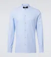 Valentino Cotton Shirt With Striped Pattern And Embroidered Motif In Blue