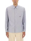 Valentino Striped Shirt With Embroidered Logo In Blue