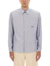 Valentino Striped Shirt With Embroidered Logo In Blue