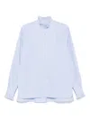Valentino Blue Striped Cotton Ruffle Shirt In Brown