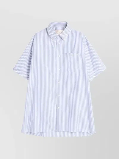 Valentino Striped Cotton Shirt Embroidered Logo In Blue