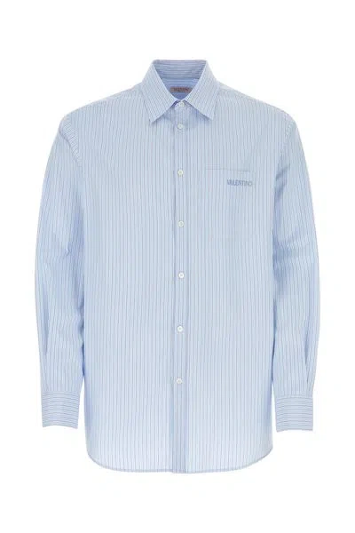 Valentino Striped Cotton Shirt For Men In Aqua
