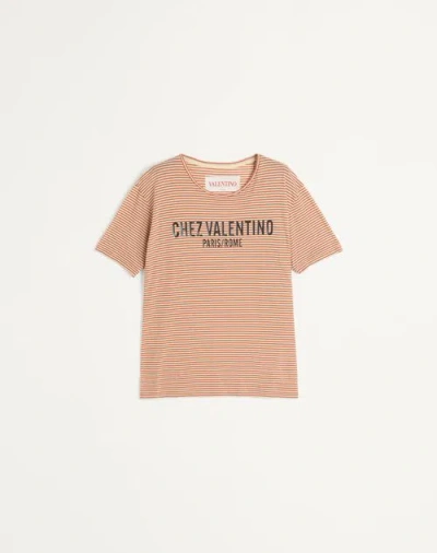 VALENTINO VALENTINO STRIPED COTTON T-SHIRT WITH CHEZ VALENTINO PRINT