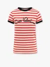 Valentino Women Ivory Striped Jersey Embroidered T-shirt