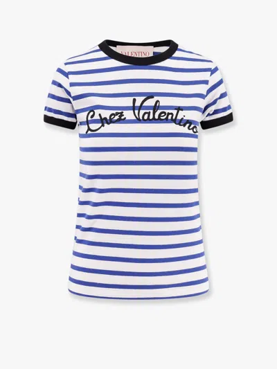 VALENTINO STRIPED COTTON T-SHIRT WITH EMBROIDERED LOGO