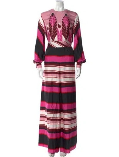 Pre-owned Valentino Striped Crew Neck Jumpsuit In Pink