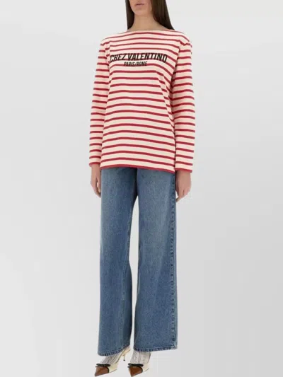 VALENTINO STRIPED CREW NECK LONG SLEEVE T-SHIRT