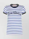 Valentino Womens Striped Embroidered Cotton-jersey T-shirt Avorio Blu