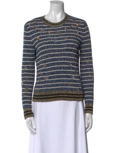 Pre-owned Valentino Striped Crew Neck Sweater In Blue