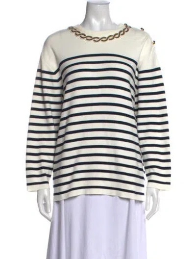 Pre-owned Valentino Striped Crew Neck Sweater In White