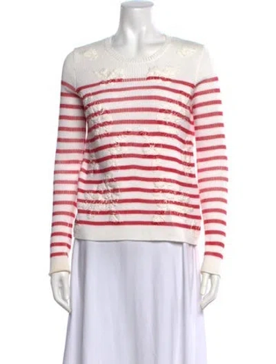 Pre-owned Valentino Striped Crew Neck Sweater In White